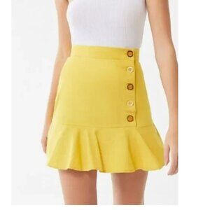 UO Lily Yellow Linen Button Front Mini Skirt - NWT Size S